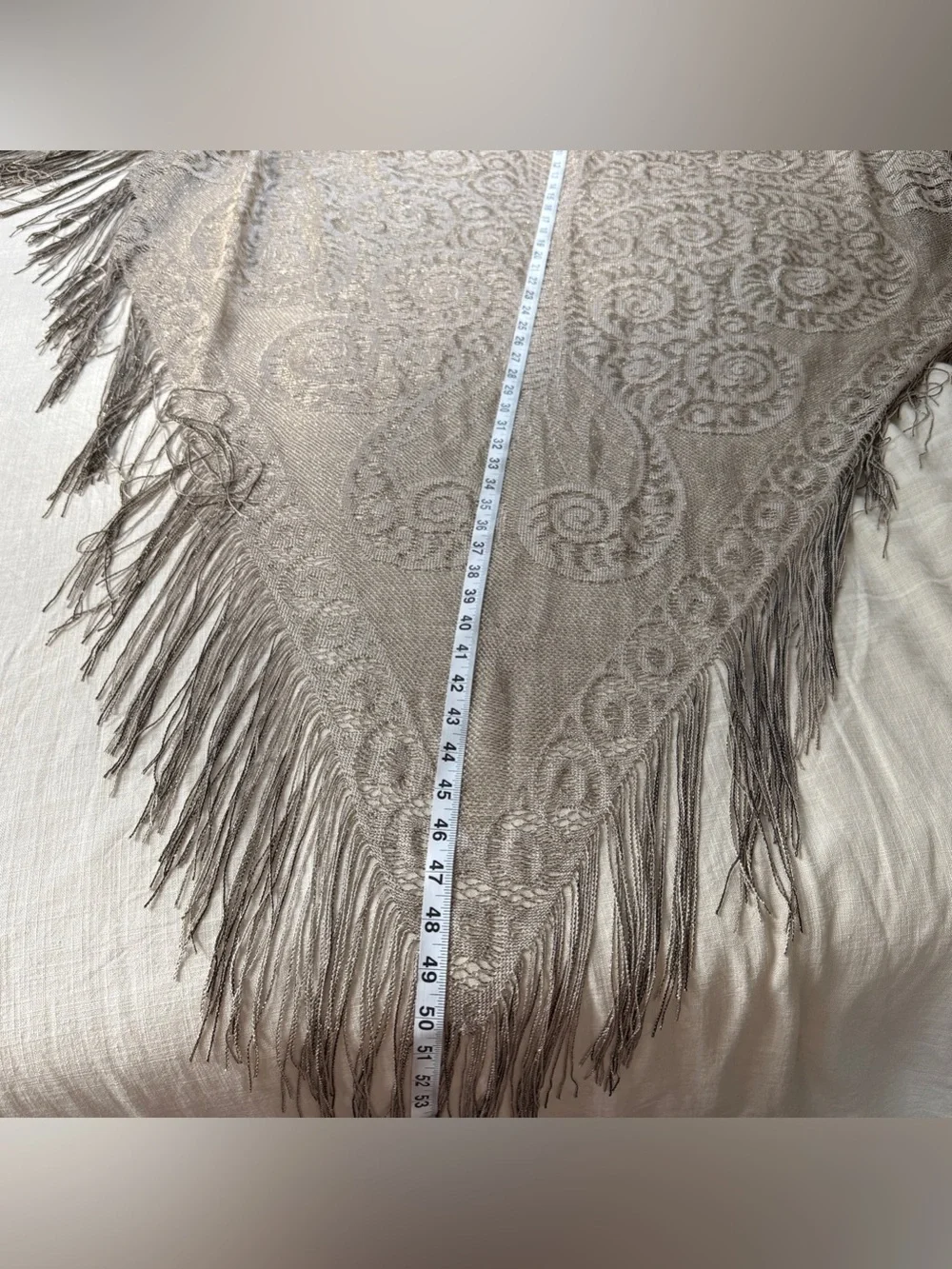 Vintage Japan Butterfly Shimmer Metallic Lace Fringe Triangle Shawl Wrap Boho